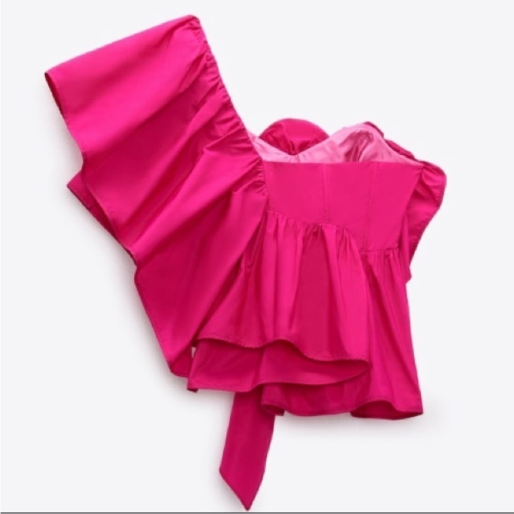 Zara Fuchsia Off-Shoulder Ruffle Blouse - Picture 9 of 15